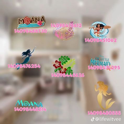 Seashell Decals Bloxburg, Bloxburg Mermaid Decal Codes, Mermaid Decals Bloxburg, Bluey Decals Bloxburg, Stitch Decals Bloxburg, Moana Decal Codes Bloxburg, Moana Bloxburg Decal, Unicorn Decals Bloxburg, Waterpark Bloxburg Decals