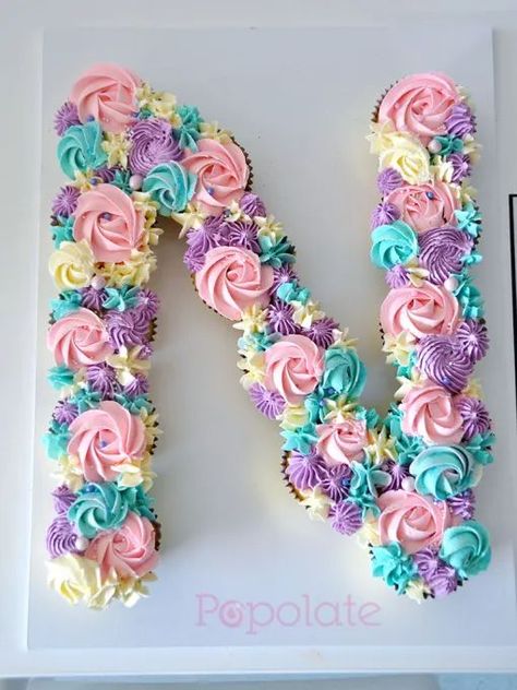 Unicorn Number Cake, Cupcake Icing Designs, Pull Apart Cupcake, Icing Designs, Pull Apart Cupcake Cake, Icing Decorations, Pull Apart Cake, Cake Pulls, Cake Lettering