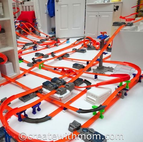 Create With Mom: Win Hot Wheels® Prize Pack and about the Ultimate ... Hotwheel Track Ideas, Hot Wheels City Ideas, Hotwheels Track Ideas, Hotwheels Track Storage, Hot Wheels Track Ideas, Hot Wheels Track Storage, Hot Wheels Track Diy, Hot Wheels Bedroom, Hot Wheels Tracks