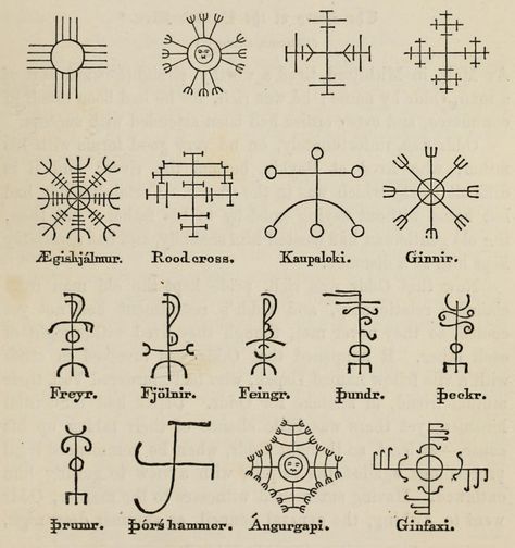 nokturrdodith: “pizzzatime: “anitanh: Icelandic Magical Signs. Found in the Internet Archive ” awesome!!!! ” Magical Symbols, Nordic Symbols, Vikings Tattoo, Symbole Viking, Polynesian Tattoos, Rune Tattoo, Alphabet Symbols, Rune Symbols, Different Symbols