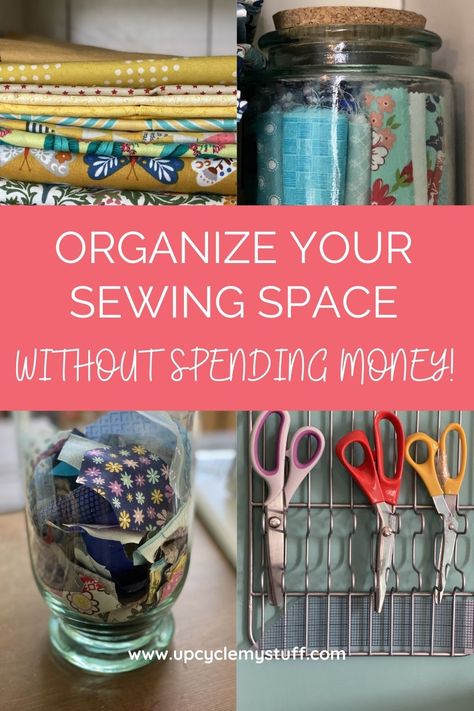 Sewing Room Fabric Organization, Sewing Room Closet Organization, Sewing Nook Ideas Small Spaces, Craft Sewing Room Ideas, Quilting Room Organization, Sewing Room Decorating Ideas, Small Sewing Room Ideas, Organize Sewing Supplies, Tiny Sewing Room