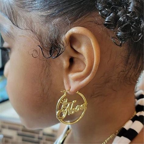 Kids Hoop Earrings Gold, Custom Hoop Earrings, Name Hoop Earrings, Earrings Name, Grandmother Granddaughter, Earrings Kids, Arabic Necklace, Boys Necklace, Aunt Niece