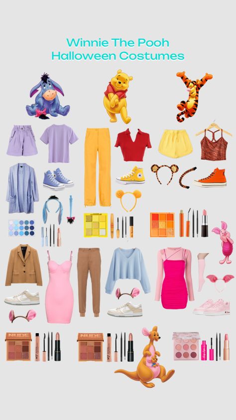 @slay_girlie #comp #halloween #halloweenaesthetic #halloweencostume #halloweencostumeinspo #winniethepooh #tigger #eeyore #kangaandroo #piglet #disney #disneyaesthetic #disneybound #movies #aesthetic #vibes Fun Halloween Outfits, Piglet Disney, Winnie The Pooh Costume, Pooh Halloween, Disney Character Outfits, Disney Bound Outfits Casual, Winnie The Pooh Halloween, Cute Group Halloween Costumes, Matching Halloween Costumes