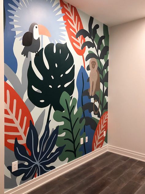 Jungle Wall Painting, Wall Murals Painted Diy, Pola Cat Dinding, Jungle Wall Mural, Mural Cafe, Seni Mural, Wall Murals Diy, Jungle Mural, Arte Doodle