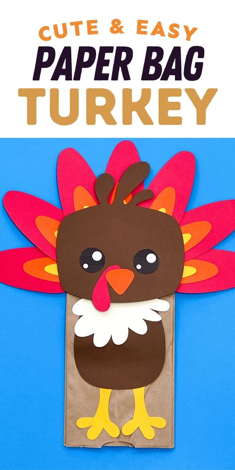 Paper Bag Turkey Craft, Turkey Paper Bag, Paper Bag Turkey, Turkey Diy Crafts, Easy Paper Bag, Turkey Craft For Kids, Printable Thanksgiving Crafts, Paper Plate Turkey, Brown Paper Lunch Bags