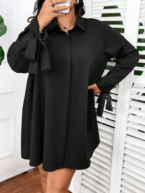 SHEIN EZwear Plus Size Women's Solid Long Sleeve Casual Shirtdress, Spring SummerI discovered amazing products on SHEIN.com, come check them out! Plus Size Dresses, Tela, Plain Shirts, Summer Black, Long Sleeve Casual, Primavera Estate, Amazing Products, Plus Clothing, Colorful Leggings