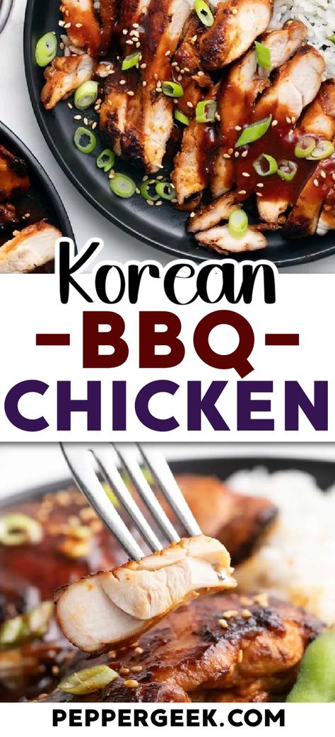 This spicy Korean BBQ chicken recipe is perfect for spicy chicken lovers who want to go beyond the Buffalo sauce. Our homemade marinade will make your mouth water with a perfect blend of sweet, tangy and umami flavors and a bit of lingering heat in every bite. Korean Chicken Marinade Sauce Recipes, Korean Style Bbq Chicken, Korean Bbq Sauce Chicken, Korean Bbq Chicken Marinade, Korean Bbq Marinade Recipes, Japanese Bbq Sauce Chicken, Japanese Bbq Chicken, Korean Chicken Marinade, Korean Bbq Recipes