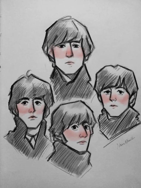 How To Draw The Beatles, The Beatles Drawing, The Beatles Fanart, The Beatles Art, Beatles Drawing, Beatles Fan Art, Paul Is Dead, Beatles Cartoon, Personajes Studio Ghibli