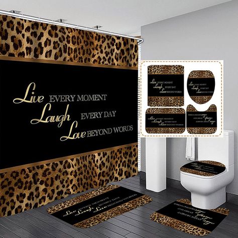 Modern Black Bathroom, Cheetah Skin, Black Bathroom Decor, Cool Shower Curtains, Toilet Rug, Wildlife Safari, Quotes Inspirational Positive, Modern Bathroom Decor, Shower Curtain Set