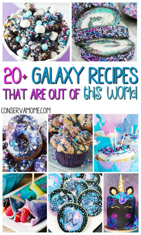 Galaxy Recipes are both delicious and mesmerizing . Check out 20+ Galaxy Recipes that Are Out of this World that are gorgeous yet delicious!  #galaxyrecipes Galaxy Birthday Food Ideas, Out Of This World Desserts, Galaxy Birthday Party Food, Out Of This World Decorations, Galaxy Themed Food, Galaxy Party Food, Galaxy Recipes, Space Party Food Ideas, Galaxy Food