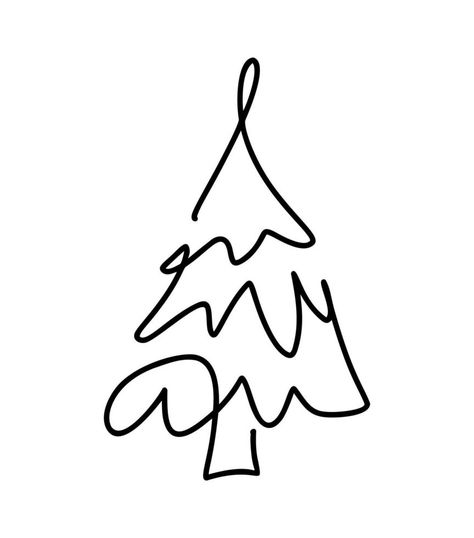 Vector Christmas fir tree monoline art. Continuous one line drawing pine. illustration minimalistic design for xmas and New Year type concept Single Line Christmas Tree, Christmas Line Art Drawings, Xmas Tree Illustration, Christmas Tree Line Art, Christmas Tree Art Drawing, Pine Illustration, Trees Art Drawing, Christmas Line Art, Line Art Christmas