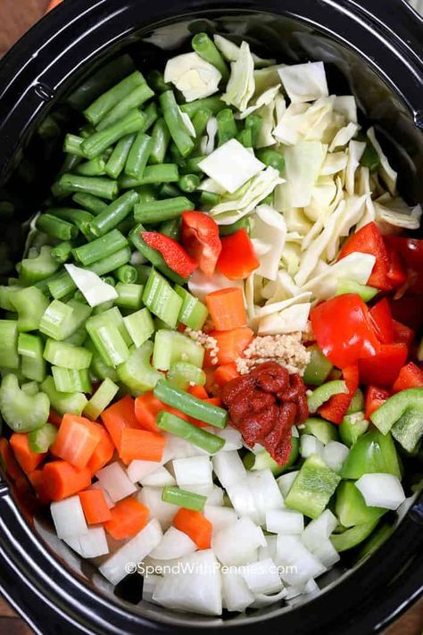 Eating a nice hearty bowl of this easy Slow Cooker Cabbage Soup before a meal not only helps include more veggies into your diet, but also keeps calories in check for the rest of the meal. #spendwithpennies #cabbage #vegetablesoup #soup #easyrecipe #freezerfriendly Soup Recipes With Cabbage, Slow Cooker Cabbage Soup, Cabbage Soup Slow Cooker, Recipes With Cabbage, Original Cabbage Soup Diet, Crock Pot Soup Recipes, Cabbage Soup Crockpot, Slow Cooker Cabbage, Healthy Cabbage