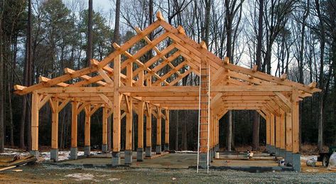 Diy Pole Barn, Barn Style Garage, Pole Barn Kits, Pole Barn Construction, Timber Frame Pavilion, Timber Frame Cabin, Equestrian Barns, Gambrel Barn, Building A Pole Barn