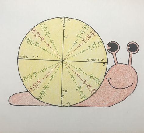 Unit circle snail Unit Circle Project Ideas Math, Unit Circle Project Ideas, Unit Circle Project, Circle Art Projects, Unit Circle Trigonometry, Math Trigonometry, Math Project Ideas, Maths Art, Circle Project