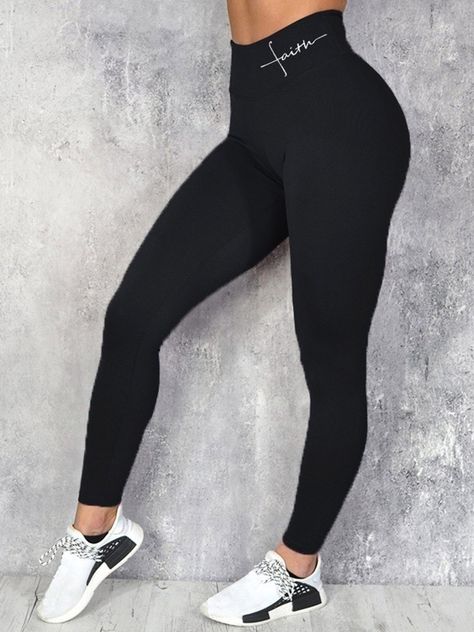 Sports Leggings Black, Plus Size Fitness, High Waist Jeggings, Sporty Pants, Yoga Legging, Letter Decoration, Plus Size Workout, Hip Style, Sports Package