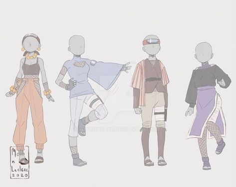 Naruto Oc Outfit Ideas, Outfits Adoptable, Vtuber Outfit Ideas, Naruto Oc Outfit, Naruto Clothing, Ninja Outfit, Oc Manga, Naruto Oc Characters, Clothing Sketches