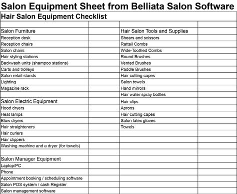 Hair Salon Start Up Checklist, Hair Salon Inventory Sheet, Things Needed For Hair Salon, Hair Stylist Supply List, 1500 Sq Ft Hair Salon Floor Plan, Salon Commission Scale, Salon Assistant Duties, Braid Shop Decor Ideas, Hair Salon Equipment Checklist