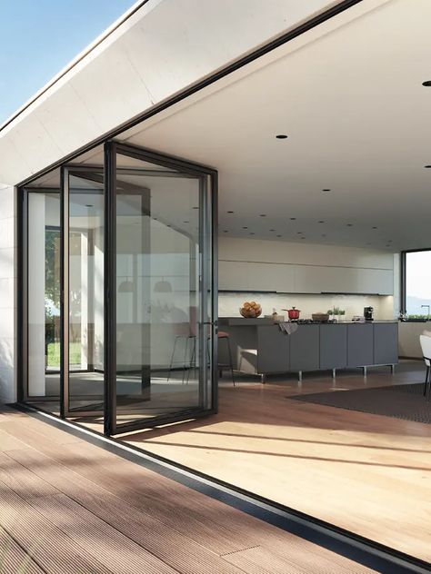 Outdoor Bi Folding Doors, Black Folding Doors, Foldable Patio Doors, Bifolding Glass Doors, Folded Glass Door, Folding Door Exterior, Exterior Bifold Doors, Large Bifold Doors, Bifold Glass Door