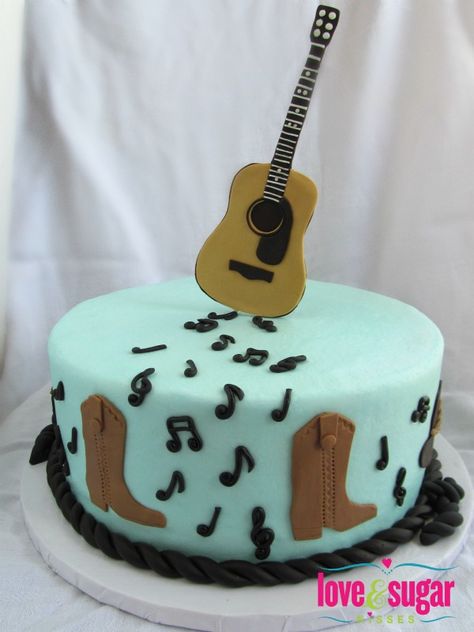 Love & Sugar Kisses: Country Music Groom's Cake Take the cowboy boots off maybe put basketballs in place of it...something with a basketball and music..B Guitar Cake Ideas, Grooms Cake Country, Country Music Party, Country Birthday Cakes, Country Groom, Music Birthday Cakes, Cake Sculptures, Country Cakes, 18th Birthday Cake For Girls