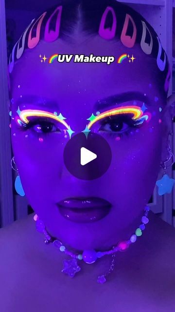 Alexandra S Siderman on Instagram: "✨🌈UV MAKEUP TUTORIAL 🌈✨

I’ve been wanted to do some blue light makeup for sooo long finally got the lights 💙 Using the @mehronmakeup Paradise FX Palette (Neon UV Glow) & @makeupamurder Toxic Waste Liners *USE CODE “Lexilalamakeup” FOR 💰 OFF* Could not find the OG creator for this look if anyone knows their @ please drop it 👇🏼 🌈🩷✨ 

PRODUCT DETAILS 👉🏼 
🌈 @lagirlcosmetics ShocWave Neon Eyeliner (Fresh & Vivid) & Lipliner (Gingerbread) 
✨ @exocosmetics Lashes (Baby Girl) 
🌈 @officialbloodlinebeauty Rhinestones 

✨ @yslbeauty Rouge Volupte (162) 
🌈 @gxvebeauty Dewy Plump Collagen Lip Gel (Bouquet) 

#uvmakeup #neonmakeup #bluelight #makeupideas #funmakeup" Lip Liner, Blue Light Makeup, Neon Eyeliner, Uv Makeup, Lip Gel, Toxic Waste, Neon Makeup, Light Makeup, Blue Light