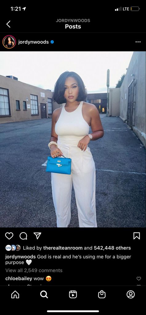 Jordan Woods, Wood Fashion, Jordyn Woods, God Is Real, Classy Women, How To Look Classy, White Jeans, Peplum Dress, Style Me