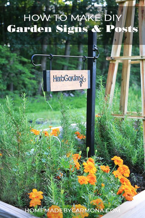 #ad Learn how to make these stunning DIY Garden signs using the Cricut Maker, knife tool, and basswood! | Home Made by Carmona #gardensigns #gardenmarkers #cricutcreated #cricutathome Diy Garden Signs, Garden Signs Diy, Avocado Plant From Seed, Yard Sale Signs, Small Garden Ideas, Avocado Plant, Plant Signs, Garden Labels, Garden Posts