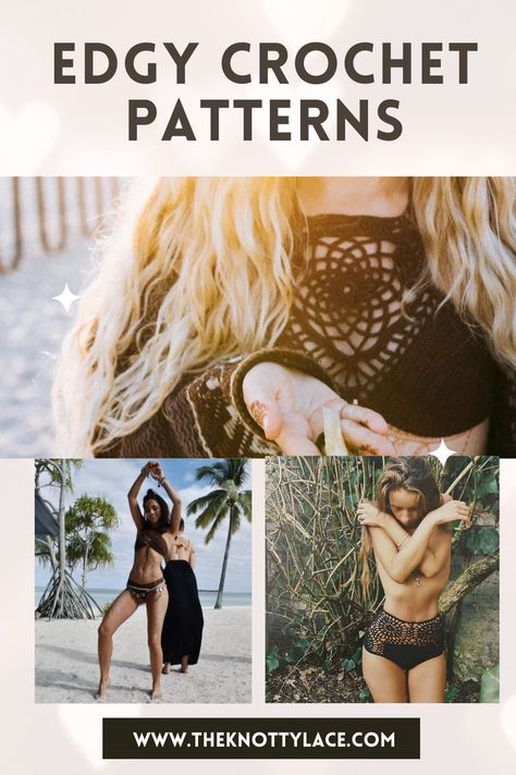 Edgy and Trendy Crochet Outfits perfect for Music Festival or a night out with friends! Grab the pattern and customize your own crochet top or bottom! #edgycrochet Crochet Goth Clothes Pattern, Free Boho Crochet Patterns, Edgy Crochet Patterns, Free Crochet Top Patterns For Women, Boho Crochet Patterns Free, Crochet Rave Outfit, Crochet Festival Outfit, Crochet Outfit Ideas, Festival Crochet Pattern