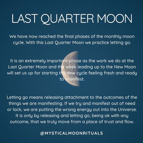 What do you need to let go of under the Last Quarter Moon? #lastquartermoon #thirdquartermoon #moonphases #lunarcycle #moonphasemagic #waningmoon #quartermoonenergy #lunarjourney #mooncyclemagic #moonwisdom #astrology #lunarphases #celestialmagic #moonmanifesting #moongazing #astrologycommunity #moonrituals #lunarmagic #moonphasejourney #waningmoonmagic #lunarenergy #moonchild #astrologyinsights #mooncycle #moonphaserituals #quartermoonmanifestation #lunargrowth #astrologylovers #lastquarter... Last Quarter Moon Magic, Last Quarter Moon, Lunar Witch, Lunar Magic, The Moon Phases, Quarter Moon, Moon Energy, Moon Rituals, Mystical Moon