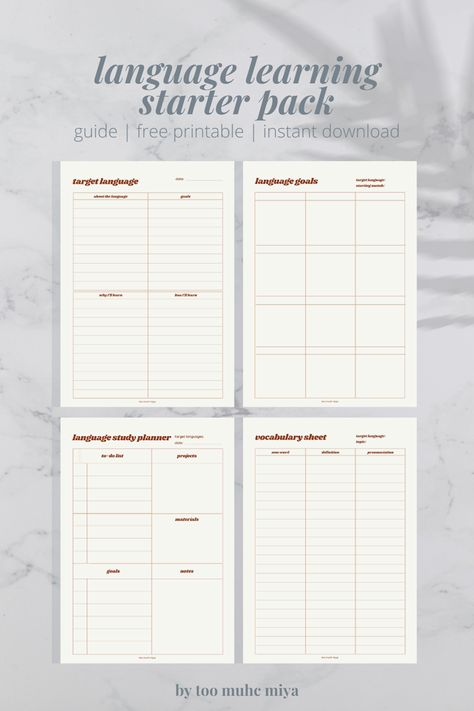 Study Planner Free, Study Planner Printable Free, Language Journal, Start Studying, Assignment Planner, Learning Languages Tips, Study Planner Printable, Student Planner Printable, Planner Writing