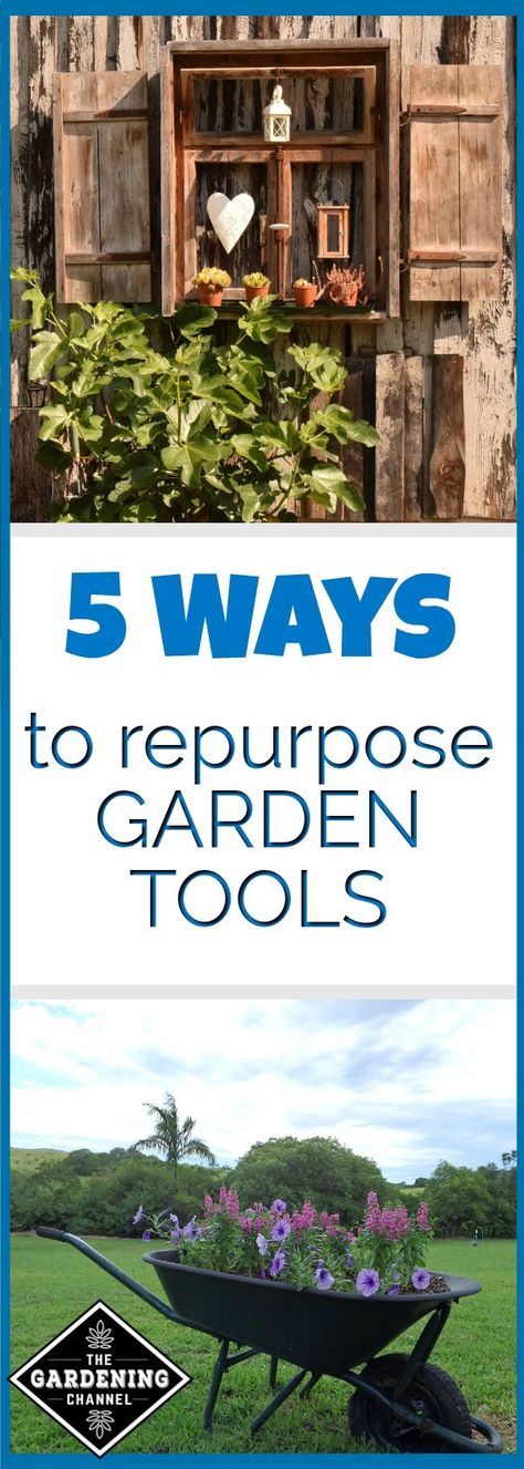 Repurpose garden tools.  If you have rustic looking tools that aren't so useful in your garden, find a new use for them.  Try one of these DIY ideas with your old garden tools. Repurposed Tools, Garden Tool Storage Ideas, Garden Tools Organization, Organized Garden, Garden Tools Decor, Garden Basics, Garage Organization Shelves, Old Garden Tools, Tool Storage Ideas