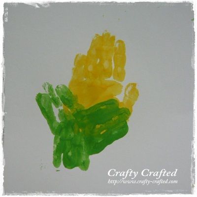 Handprint Crafts | Handprint Corn « Hand And Footprint Art « Crafty-Crafted.com Vegetable Handprint Crafts, Corn Footprint Craft, Corn Infant Art, Corn Art Preschool, Corn Art For Toddlers, Corn Art And Craft For Preschool, Family Crafts Preschool, Popcorn Theme, Fall Crafts For Toddlers