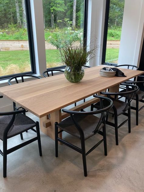 Modern Oak Dining Table, White Oak Dining Table, Neutral Dining Room, Dining Room Interiors, Studio Apartments, Oak Dining Table, Blue House, House Inspo, White Oak