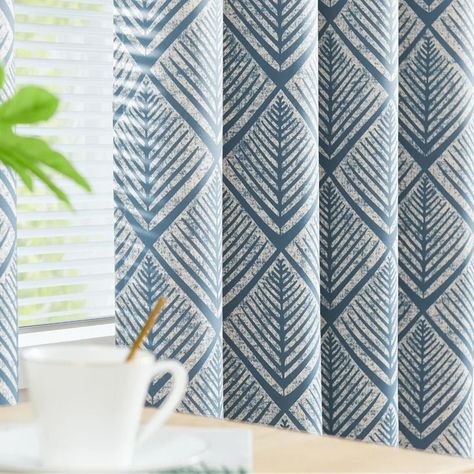 Corrigan Studio® Blackout Grommet Curtain Panel | Wayfair Pattern Curtains, Blue Blackout Curtains, Geometric Curtains, Blue Geometric Pattern, Bedroom Blue, Stylish Curtains, Curtains For Bedroom, Insulated Curtains, Drape Panel