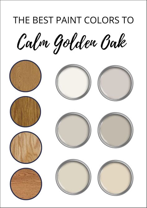 The Best Paint Colors to Go With Golden Oak (Cabinets, Flooring, & Trim) - Kylie M Interiors Accessible Beige Wood Trim, Gray Floor Oak Cabinets, Honey Oak Cabinets Paint Color, Update Yellow Oak Cabinets, Honey Oak Color Scheme, Best Paint Color With Oak Cabinets, Golden Oak Bathroom Ideas, Best White Paint With Honey Oak, Best Paint Colors To Go With Honey Oak Cabinets