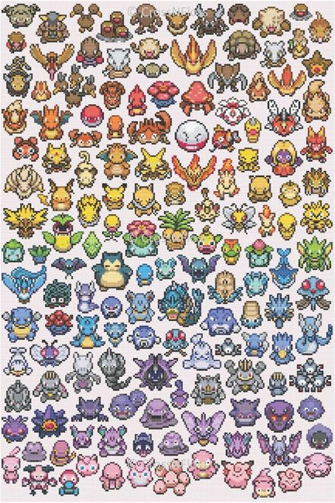 Rainbow Cross Stitch, Pokemon Cross Stitch Patterns, Kartu Pokemon, Pokemon Cross Stitch, Pokemon Bead, Pixel Art Pokemon, Pokemon Perler Beads, Pix Art, Mini Cross Stitch