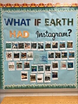 This product includes decor for an Environmental Science classroom. A fake Instagram account was created called  "Mother.Nature" and various posts both helpful and harmful to the environment were created. This product includes 32 "Instagram posts" and then the title "What If Earth Had Instagram" that can printed and cut out to decorate your classroom. ***PDF Not editableDigital File ONLY -- Best if printed in color :) Science Classroom Wall Decorations, Environmental Science High School, Ecosystem Classroom Decorations, Elementary Science Classroom Decorations, Earth Science Classroom Decor, Geology Classroom Decor, Science Classroom Ideas Elementary, Earth Science Bulletin Board Ideas, Science Office Decor