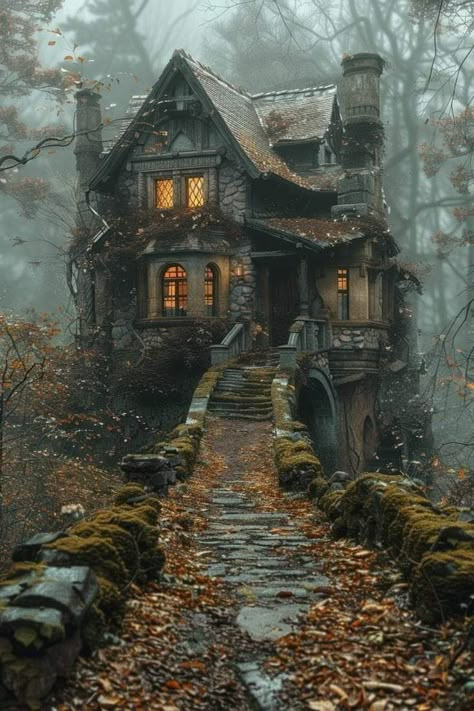 Creepy Abandoned Places, Tiny Glade, Building References, Whimsical Houses, Witchy House, Log Cabin Rustic, Cozy Homes, Secret Passageways, Creepy Houses