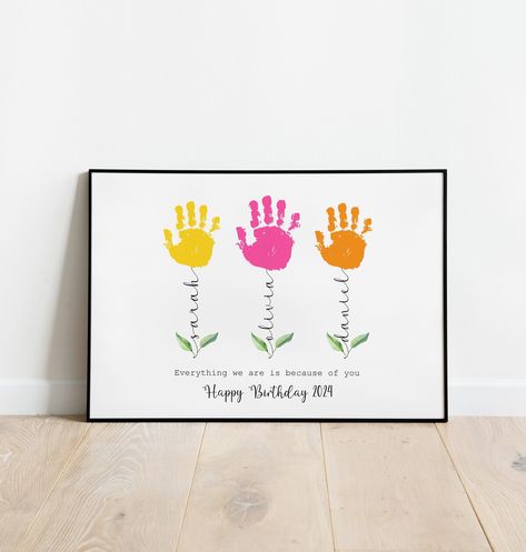 Summer Crafts for Infants Grandma Birthday Gift From Kids, Flower Handprint, Handprint Gifts, Baby Handprint, Bear Card, Birthday Flower, Birthday Gifts For Grandma, Handprint Craft, Art Activity