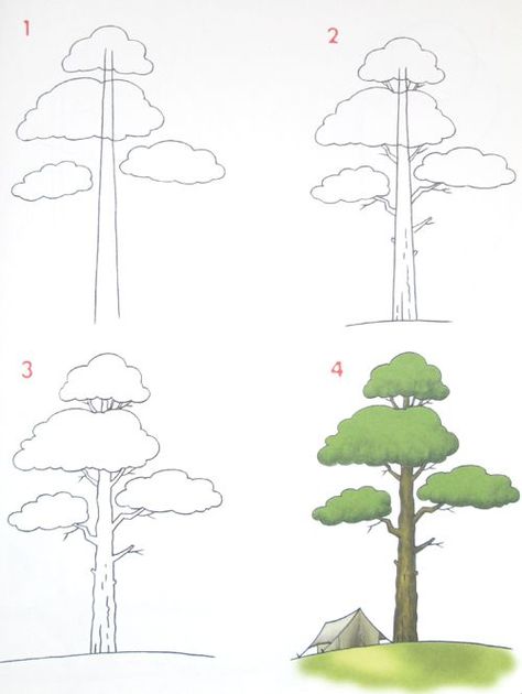 Tree Easy Drawing, Trin For Trin Tegning, Tree Drawing Simple, Pencil Drawings For Beginners, Nature Sketch, Easy Doodles Drawings, Drawing Tutorial Easy, Nature Drawing, Plant Drawing