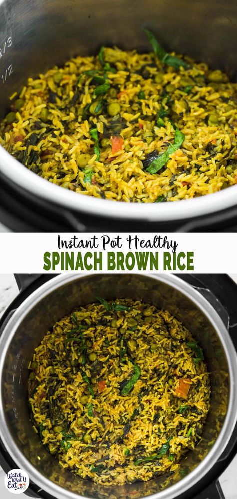 Make this easy and healthy Instant Pot spinach brown rice for a wholesome healthy lunch or dinner. A perfect recipe for busy days taking less than an hour to prepare. | #watchwhatueat #spinach #instantpot #brownrice #glutenfree Instant Pot Spinach, Green Vegetable Recipes, Brown Rice Recipe, Healthy Instant Pot, Brown Rice Recipes, Side Dishes Recipes, Electric Pressure Cooker, Spinach Stuffed Mushrooms, Instant Pot Dinner Recipes