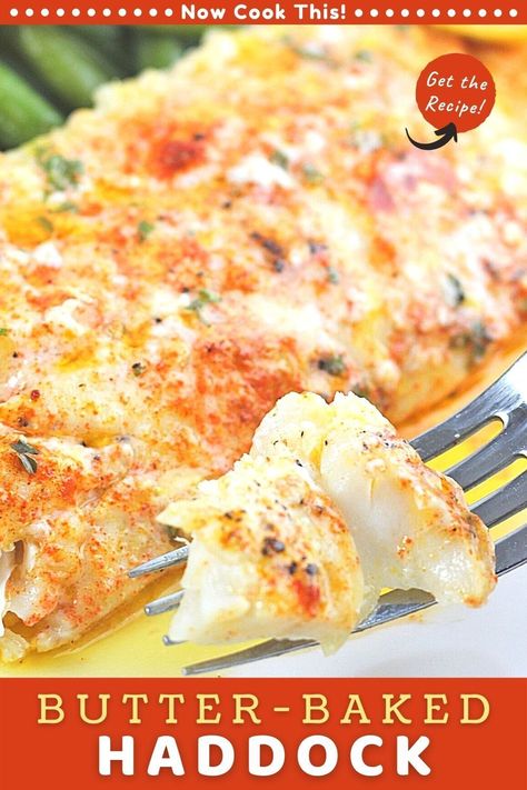 This haddock baked in butter is so simple, delicious and quick (it's ready to eat in less than 30 minutes). Baking the haddock in butter makes it tender, moist, flaky, and flavorful every time. It's my all-time favorite way to cook fish! Get the recipe and try it! Baked Haddock Recipes, Baked Haddock, Haddock Recipes, Fish Recipes Baked, Fish Dinner Recipes, Seafood Entrees, Fish Recipes Healthy, How To Cook Fish, Fish Dinner