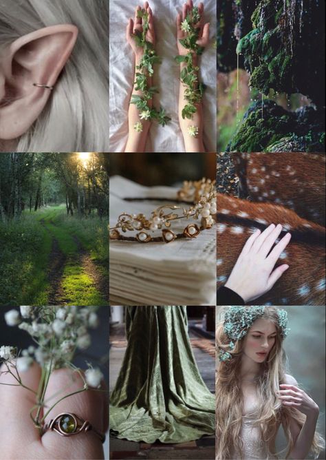 Green elf aesthetic mood board nature Woodland Fae Aesthetic, Blodeuwedd Aesthetic, Green Elf Aesthetic, Woodland Fantasy Aesthetic, Elf Forest Aesthetic, Elf Fantasy Aesthetic, Elfcore Aesthetic Outfits, Woodland Elf Aesthetic, Elf Princess Aesthetic