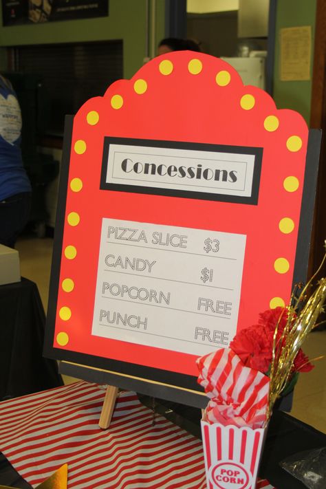 Pta Event Ideas, Movie Night School, Middle School Cheer, Movie Night Fundraiser, Movie Theater Theme, School Dance Themes, Movie Theater Party, Birthday Movie Night, Diy Movie Night