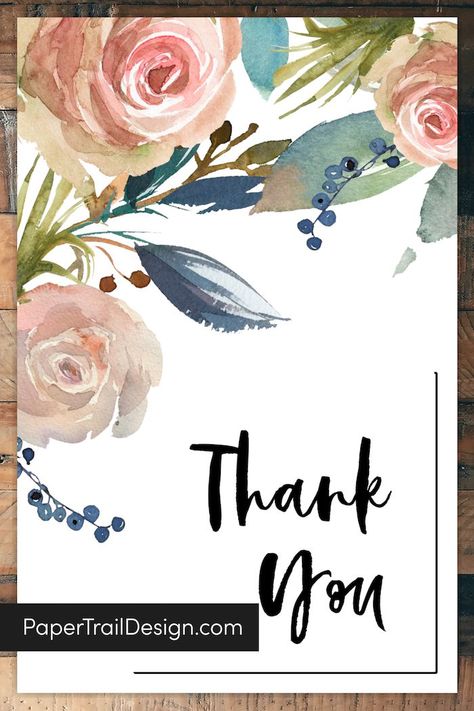 Perfect for wedding thank you cards or baby shower thank you cards this floral free printable thank you card template is easy and fast. #papertraildesign #savemoney #waystosavemoney #getoutofdebt Diy Invitation Card, Thank You Card Wording, Sympathy Thank You Cards, Cute Thank You Cards, Baby Thank You Cards, Free Thank You Cards, Thank You Card Design, Free Printable Cards, Photo Thank You Cards