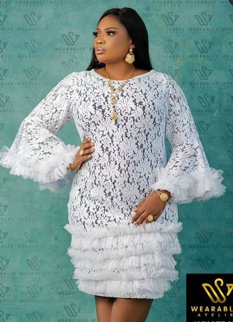 White Short Lace Gown, Short Lace Gown, Lace Short Gown Styles, Nigerian Lace Dress, Short Gown Styles, White Lace Dress Short, Lace Dress Classy, White Lace Gown, Nigerian Lace Styles Dress