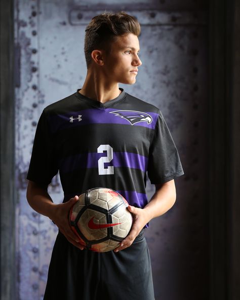 Student athlete boy; soccer player.  Senior portraits photoshoot at our photography studio Soccer Photography Poses, Soccer Senior Pictures, Football Players Pictures, Soccer Shoot, Soccer Poses, Senior Picture Poses, Boy Senior Portraits, Senior Photos Boys, Football Poses