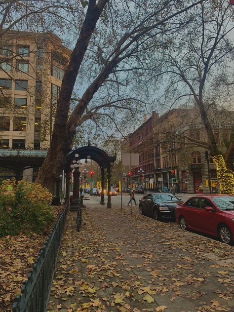 Seattle Autumn Aesthetic, Pnw City Aesthetic, City Autumn Aesthetic, Washington State Aesthetic Fall, Autumn In Seattle, Washington In The Fall, Small Town Autumn Aesthetic, Fall In Washington State, Fall Town Aesthetic