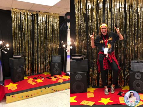 Last year on Rock Your School Day, I transformed my classroom into a rock and roll concert! This blog post tells you how to decorate, what content I taught, and ALL the other details! Rock Your School Day, Rock And Roll Party Decorations, Rock And Roll Room, Rock Your School, Rock And Roll Dance, Rock Star Theme, Ms Smith, Rock N Roll Party, Rock Day