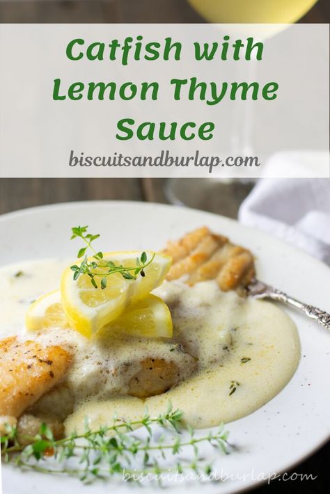 Healthy catfish recipe from Biscuits and Burlap will change the way you think about catfish. #catfish #healthyfish #catfishrecipe #lemonbuttersauce #fish Healthy Catfish Recipes, Lemon Herb Sauce, Thyme Sauce, Succotash Recipe, Catfish Recipe, Recipes By Ingredients, Pescetarian Recipes, Keto Seafood, Catfish Recipes