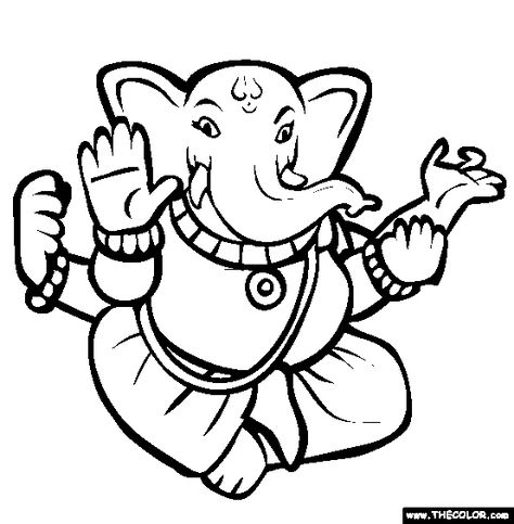 Ganesha Coloring Page | Free Ganesha Online Coloring Hindu Festival Of Lights, Pooja Decor, Pumpkin Drawing, Bappa Morya, Ganesh Ji, Lord Ganesha Paintings, Outline Drawing, Ganesha Painting, Hindu Mythology